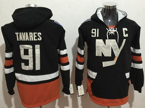Islanders #91 John Tavares Dark Blue Name & Number Pullover NHL Hoodie - Click Image to Close